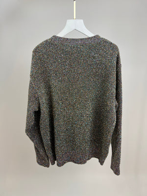 Dries Van Noten Green Gold and Pink Metalised fibre Long Sleeve Jumper with Belt Size M (UK 10)
