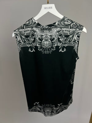 Balmain Black, White Printed Vest Top with Gold Button Detail Size FR 36 (UK 8)