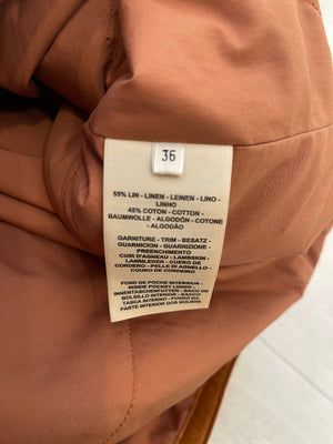 *RUNWAY* Hermès SS 2022 Beige, Brown Leather and Linen Coat with Palladium Details Size FR 36 (UK 8) RRP £10,200