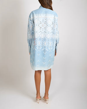 Ermanno Scervino Light Blue Denim Shirt Dress with White and Red Aztec   Sellier