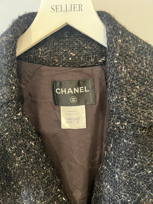Chanel Black Wool Long Coat with Silver Lion Buttons Detail Size FR 36 (UK 8)