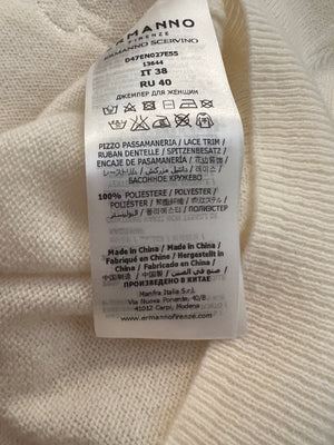 Ermanno Scervino White Wool and Lace Cardigan and Skirt Set with Sequin Embellishments Size IT 38 (UK 6)