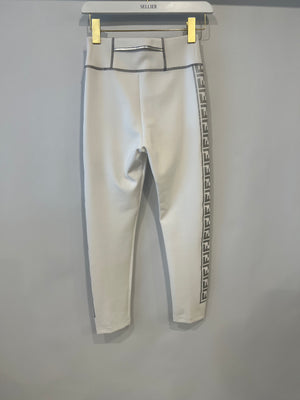 Fendi White Top and Leggings Sports Set with Silver Metallic Logo Details Size UK 8/UK 10