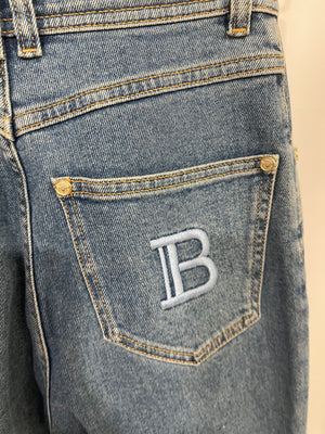 Balmain Denim Skinny Jeans with Gold Button and Logo Embroidery Size FR 34 (UK 6)