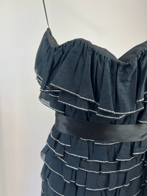 Alexandre Vauthier Black Ruffled Crystal Bandeau Mini Dress with Satin Bow FR 38 (UK 10)