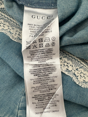 Gucci Stonewash Chambray Long Sleeve Tunic Dress with Lace-Trimmed Detail IT 38 (UK 6)