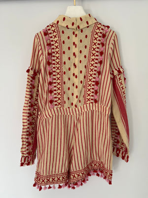 Dodo Bar Or Red Striped Long Sleeve Playsuit with Pocket Detail Size S (UK 8)