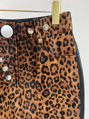 Alexander Wang Black and Brown Leather Ponyhair Mini Skirt with Silver Buttons Size US 6 (UK 8)