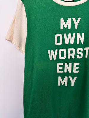 Celine SS20 Green and White "My Own Worst Enemy" T Shirt Size S (UK 8)