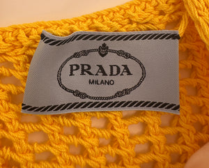 Prada Yellow Crochet Knitted Mini Dress with White Slip Size IT 38 (UK 6)