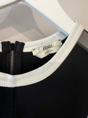Fendi Black Wool Sleeveless Mini Dress with Pink Stripe Detail Size IT 38 (UK 6)