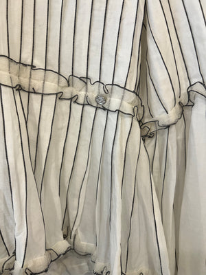 Chanel Spring 2017 White Silk Striped Ruffle Long-Sleeve Top  Velcro Back Detail Size FR 36 (UK 8)