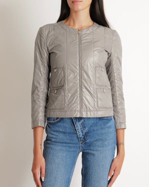 Chanel Grey Windbreaker Jacket with Silver CC Logo Buttons and Pocket Details Size FR 36 (UK 8)