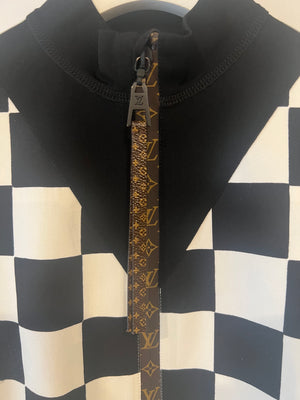 Louis Vuitton Black and White Checkered Mini Dress with Brown Monogram Details FR 38 (UK 10)