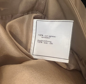 Chanel 05A Beige Leather Pleated Mini Skirt with Gold CC Logo Detail Size FR 42 (UK 14)