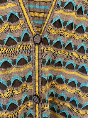 M Missoni Grey, Yellow and Blue Knit Cardigan and Top Chevron Set Size IT 44 (UK 12)