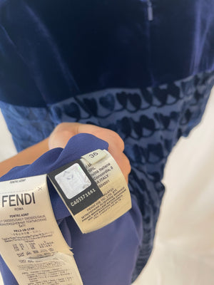 Fendi Navy Blue Velvet Heart Applique Belted Long Dress Size IT 36 (UK 4)