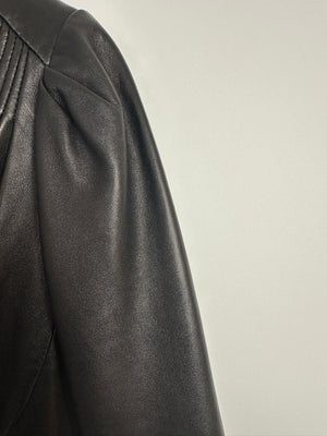 Christian Dior Black Lambskin Leather 3/4 Sleeve Top with Three Buttons Detail Size FR 38 (UK 10)