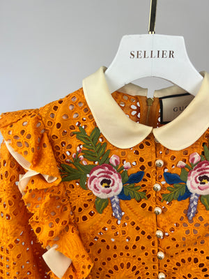 Gucci Orange San Gallo Floral Embroidered Long Sleeve Dress IT 40 (UK 8)