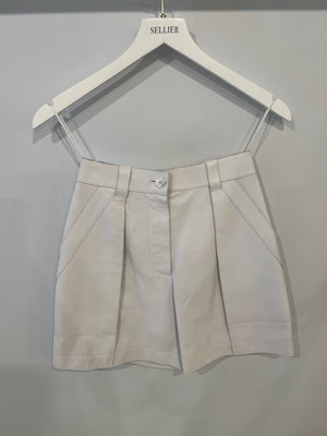 Hermès White Leather Shorts with White Pearl Logo Button Size FR 36 (UK 8)