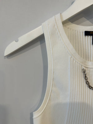 Louis Vuitton White Sleeveless Cropped Top with Logo Chain Detail Size S (UK 8) RRP £880