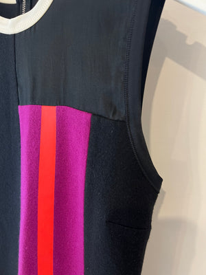 Fendi Black Wool Sleeveless Mini Dress with Pink Stripe Detail Size IT 38 (UK 6)