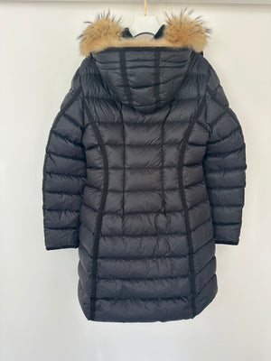 Moncler Black Long Sleeve Puffer Jacket with Raccoon Fur Hood Detail Size 5 (UK XXL)