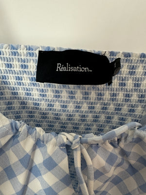 Realisation Blue & White Gingham Mini Pencil Dress with Spaghetti Strap Detail Size XS (UK 6) RRP £230
