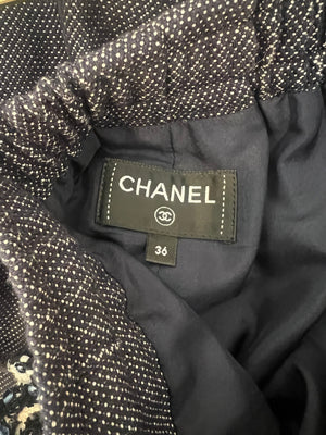 Chanel Resort 2025 Navy Bermuda Shorts with Beaded String Detail and Crocheted Side Strips Size FR 36 (UK 8)