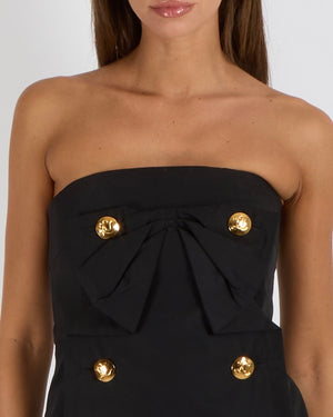 Louis Vuitton Black Strapless Bustier Mini Dress with Bow Detail and Gold LV Logo Buttons Size FR 36 (UK 8)
