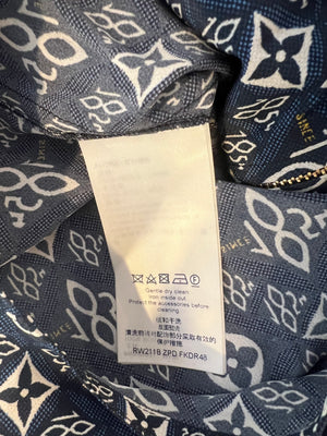 Louis Vuitton Since 1854 Navy Silk Mini Dress with White Monogram and Gold Logo Buttons Size FR 38 (UK 10)