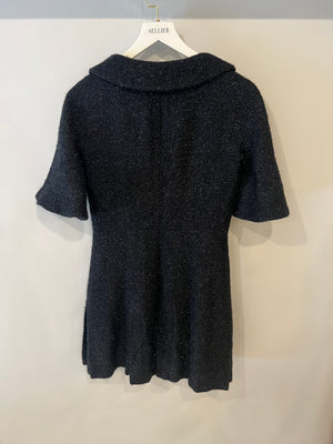Chanel Black Shimmery Mini Dress with Silver Zip and Globe CC Buttons Detail Size FR 36 (UK 8)