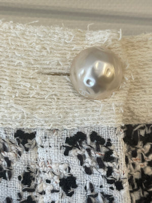 Chanel White and Black Tweed Shorts with Camellia and Pearl CC Logo Button Size FR 38 (UK 10)