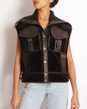 Hermès Runway 2019 Chocolate Brown Cashmere and Lambskin Leather Sleeveless Jacket with Palladium Buttons FR 36 (UK 8)