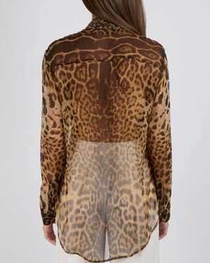 Saint Laurent Brown Leopard Silk Neck-Tie Blouse Size FR 36 (UK 8)