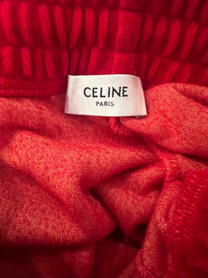 Celine Red Velours Tracksuit Trousers with White Details and Elasticated Waist with Embroidered Logo Detail Size M (UK 10)