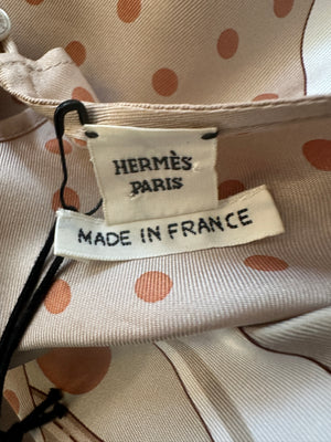 Hermès Beige, Cream Silk 'Clic Clac à Pois' Print Pyjama Top & Trouser Set Size FR 38 (UK 10)