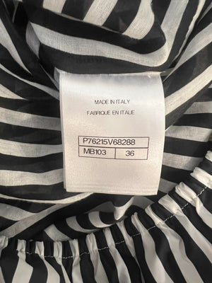 Chanel Black and White Striped Hooded Anorak Jacket with CC Logo Prints and CC Logo Buttons Size FR 36 (UK 8)