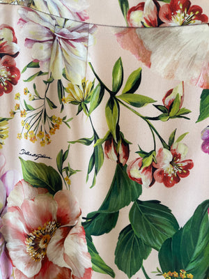 Dolce Gabbana Pink Silk Floral Print Top and Midi Skirt Set Size IT 40 (UK 8)