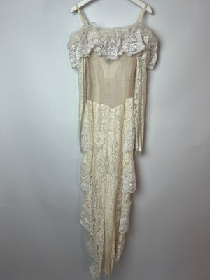 Alessandra Rich White Tiered Lace Long Sleeve Maxi Dress with Frills and Bow Detail Size IT 38 (UK 6)