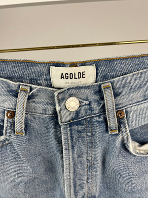 Agolde Blue Mom Jeans with Distressed Cuff Detail Size W28 (UK 8)