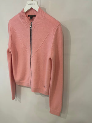 Louis Vuitton Baby Pink Cashmere Zipped Cardigan with Silver Logo Details Size XS (UK 6)