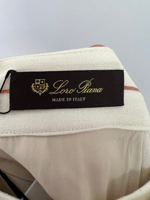 Loro Piana White Linen High-Waisted Shorts with Brown Stripe Details Size IT 38 (UK 6)