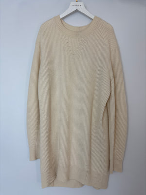 Rag & Bone Cream Round Neck Long-Line Knitted Jumper Size S (UK 8)