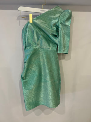 Elisabetta Franchi Pastel Green Embellished One-Shoulder Mini Dress Size IT 40 (UK 8) RRP £330