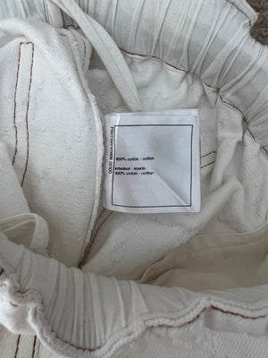 Chanel White Quilted Straight Leg Jeans with Brown Accents and Waist Ties and 31 Rue Cambon CC Logo Detail Size FR 34 (UK 6)