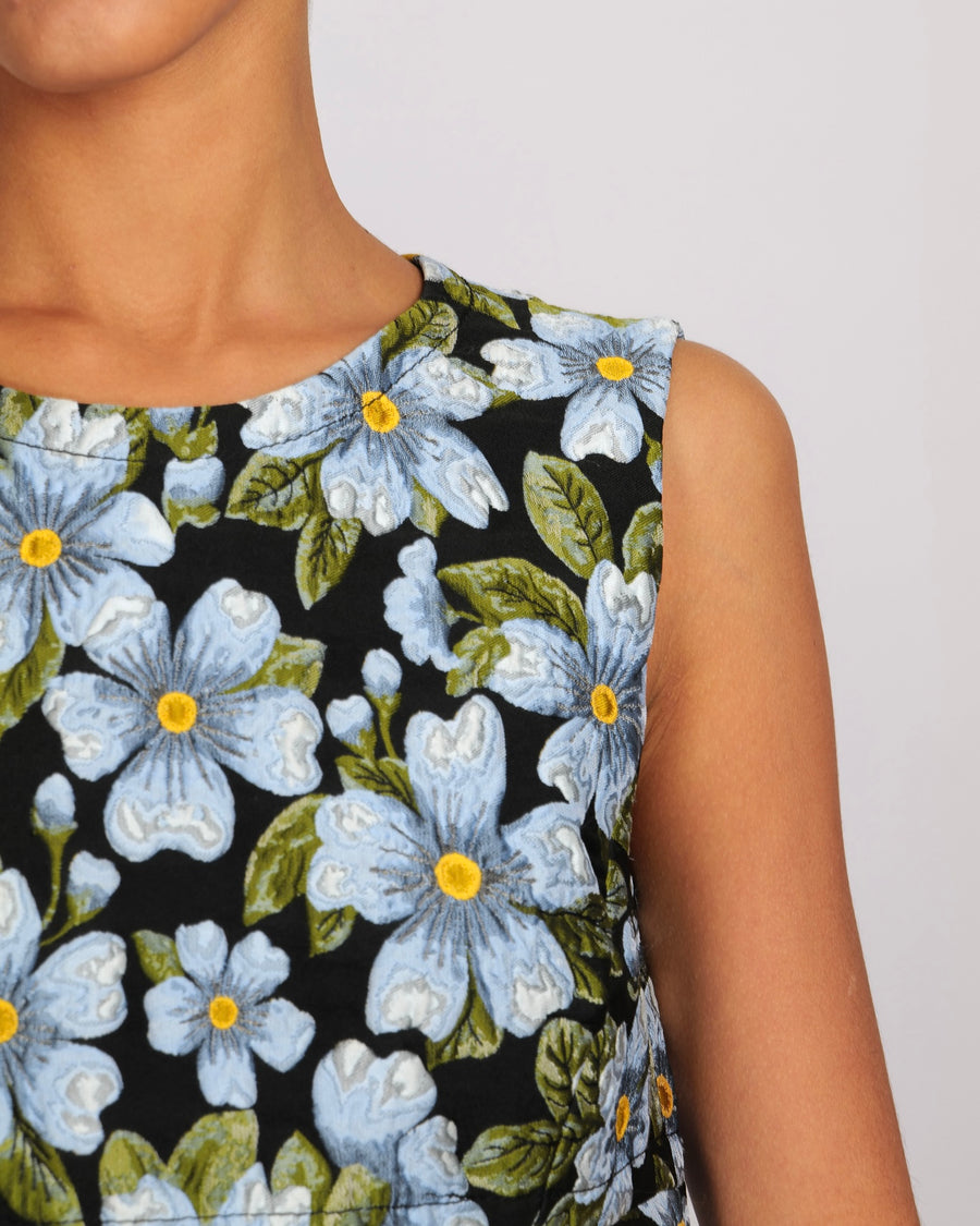 Dolce & Gabbana Black Sleeveless Mini Dress with Blue Floral Prints Size IT 42 (UK 10)