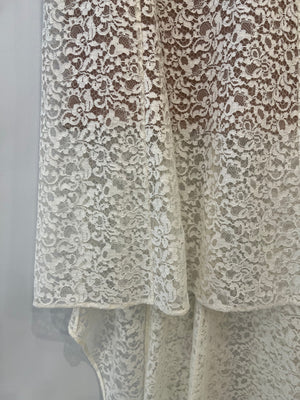 Chanel Métiers d'Art 2023 White Lace Asymmetric Midi Dress with Silver CC Logo Detail Size FR 36 (UK 8)