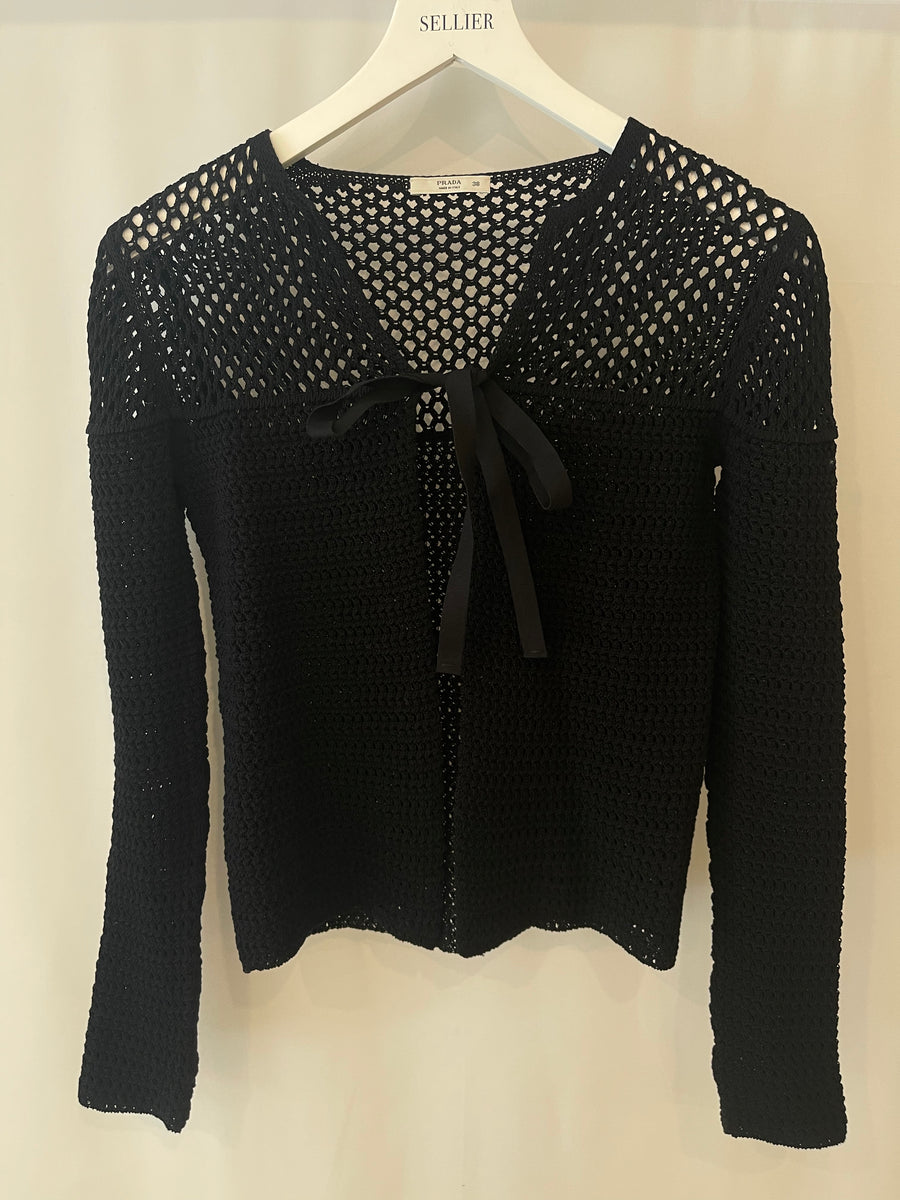 Prada Black Crochet Open-Front Gilet Size IT 38 (UK 6)