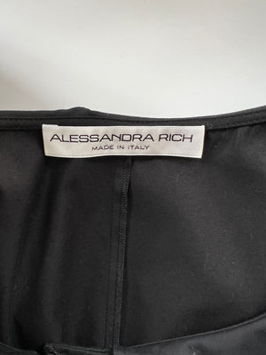 Alessandra Rich Black Mini Dress with Bow Neckline and Belt Detailing Size IT 40 (UK 8)